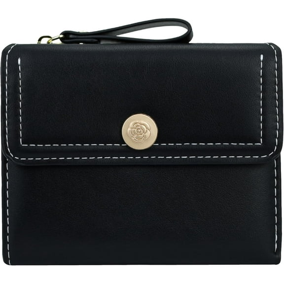 Cute Black Small Wallets for Women and Ladies Cute Thin Mini Wallet with ID Window Kawaii Design Compact and Stylish for Ladies
