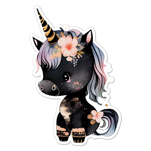 Cute Black Unicorn Sticker Indoor Outdoor Phone Decal Water Bottle ...