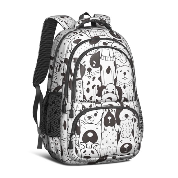 Cute Black and White Cartoon Line Drawing Dog Backpack for School,Cute School Bag,Schoolbag with Adjustable Shoulder Straps & Padded Back,16.9 Inch