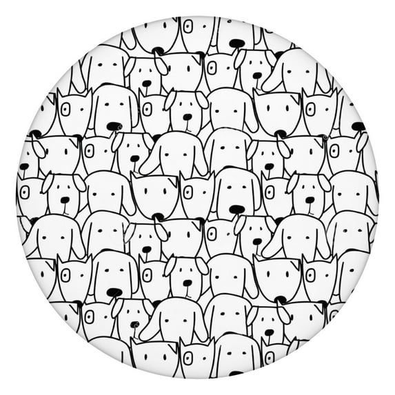 Cute Black and White Cartoon Line Drawing Dog Round Fitted Tablecloth with Elastic Edge,Dining Table Cover Waterproof,Outdoor Round Tablecloth for Camping,Dining,Indoor and Outdoor