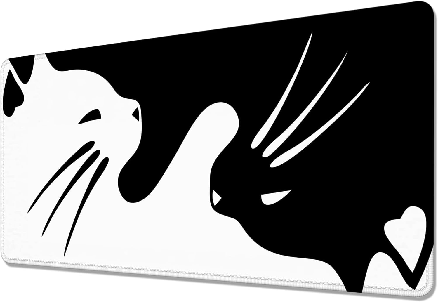 Cute Black and White Cats Desk Mat,Large Gaming Mouse Pad,Non-Slip Rubber Base Mousepad with Stitched Edges,Waterproof Mouse Mat Desk Pad for Work, Game, Office (31.5x15.7 in)