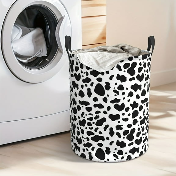 Cute Black and White Polka Dot Pattern Folding Laundry Basket - Thick Oxford Fabric, Portable with Handle, Suitable for Bathrooms, Bedrooms, Home Organization and Toy Storage