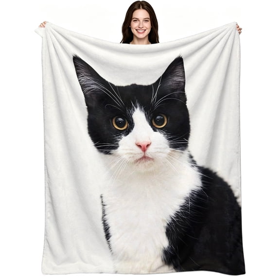 Cute Black and White Tuxedo Cat Print, Soft Warm Flannel Fleece, Aesthetic Love Cute, Throw Blanket, Cozy Warm, Home Decor, Couch Sofa Bed, All Season Use