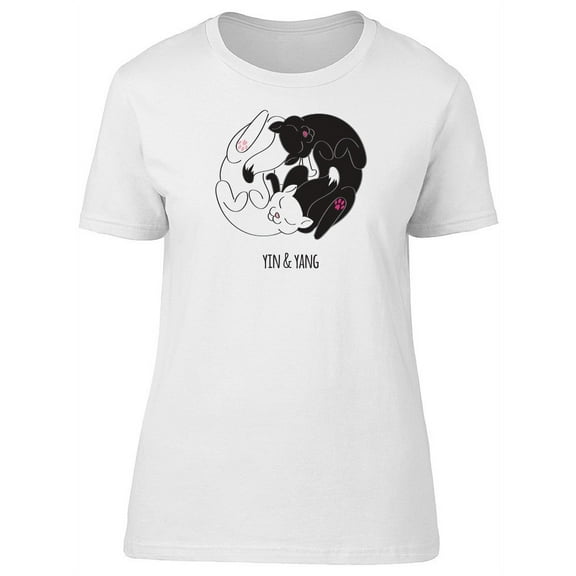 Cute Black & White Yin Yang Cats T-Shirt Women -Image by Shutterstock, Female XX-Large
