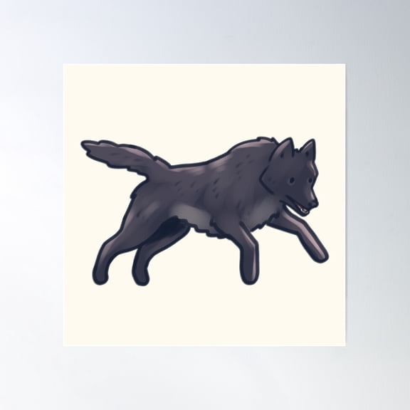 Cute Black Wolf Illustration Poster Wall Art, Modern Wall Decor For Living Room Bedroom, 30x30 UNFRAMED