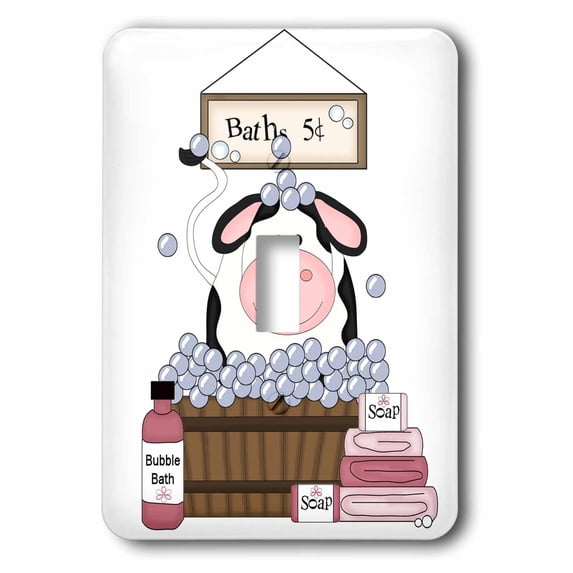 3dRose, Cute Black and White Cow In A Bathtub, single toggle switch
