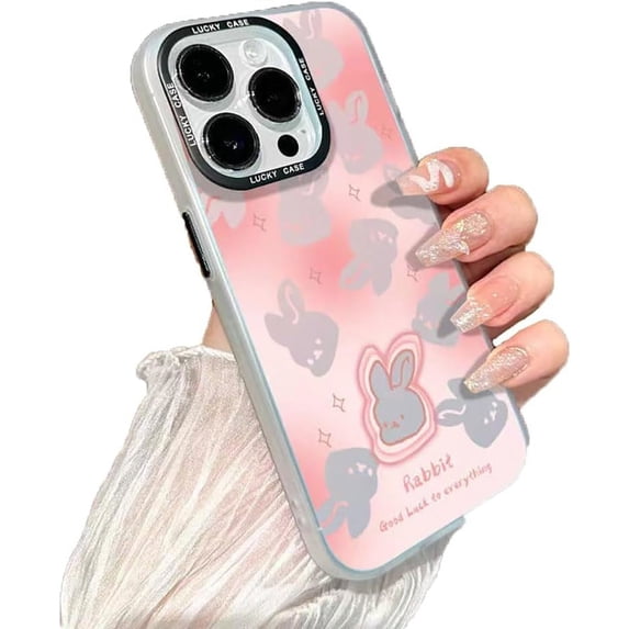 Cute Bling Glitter Laser Rabbit Bow Star Phone Case Compatible with iPhone Case (Red,iPhone 15)