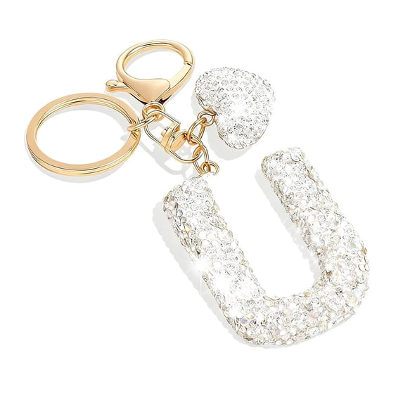 Cute Bling Initial Letter Keychain - Cute Resin Pendant with Heart Design, Personalized Alloy Key Gift for Car