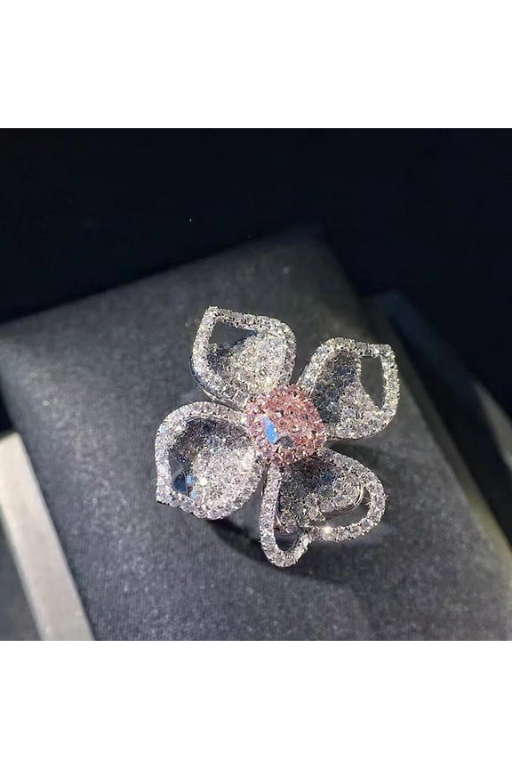 Cute Bling Zircon Stone Flower Rings for Women Wedding Engagement Fashion Jewelry