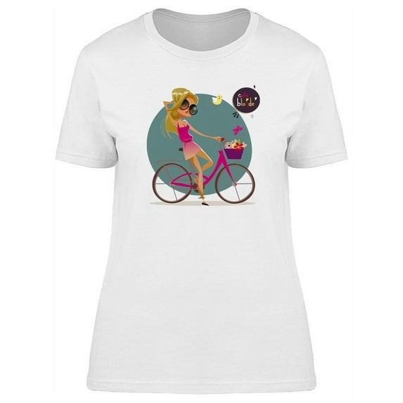 Cute Blonde Girl On Bicycle T-Shirt Women -Image by Shutterstock, Female XX-Large