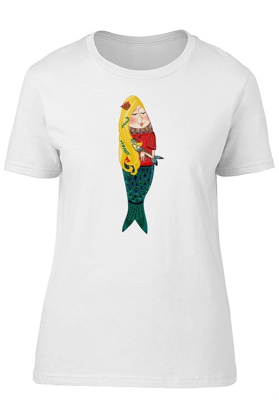 Cute Blonde Mermaid Cartoon T-Shirt Women -Image by Shutterstock, Female Large