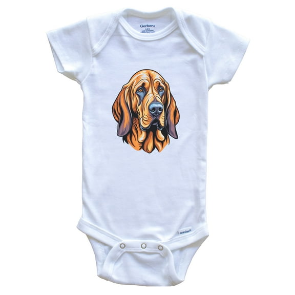 Cute Bloodhound Dog Breed Baby Bodysuit, 3-6 months white