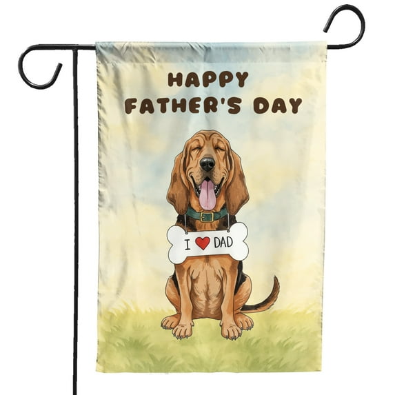 Cute Bloodhound Loves Dad Happy Father's Day Garden Flag 12x18in Double Sided Dog Lover Outdoor Decor - 12008