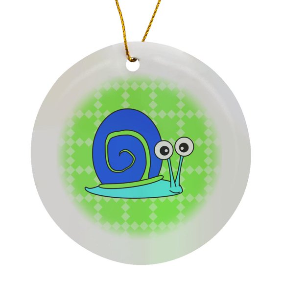 3drose, Cute Blue and Green Snail Design, Circle Porcelain Ornament