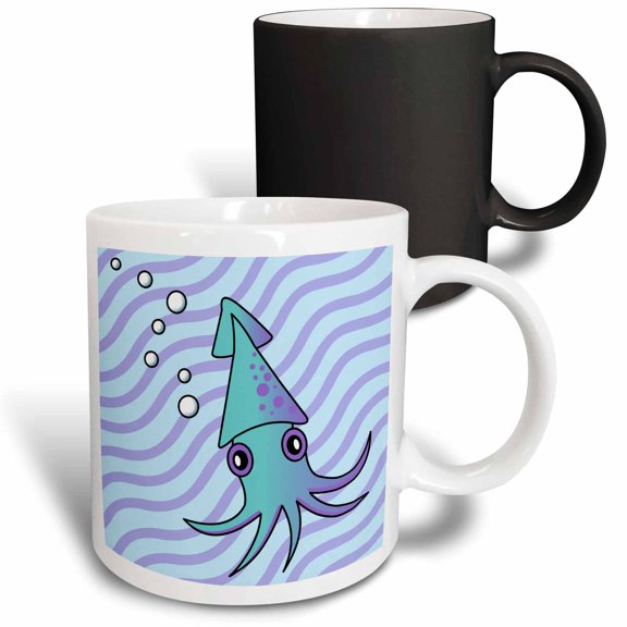 3drose, Cute Blue and Purple Squid, 11oz Magic Transforming Mug