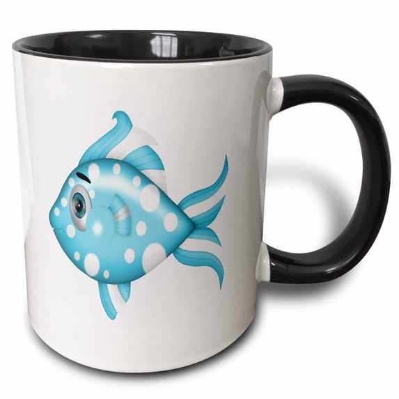 3drose, Cute Blue and White Polka Dot Fish Illustration, 11oz Two-tone Black Mug