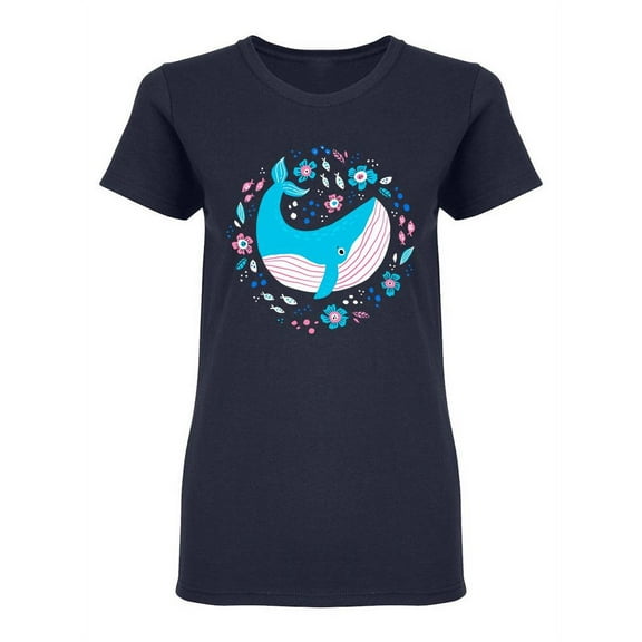 Cute Blue Artistic Whale Shaped T-Shirt Women -Image by Shutterstock, Female Small