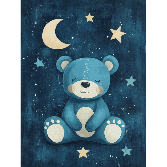 Cute Blue Bear Moon and Stars Canvas Wall Art Perfect for Bedrooms Living Rooms Nurseries Playrooms and Offices.