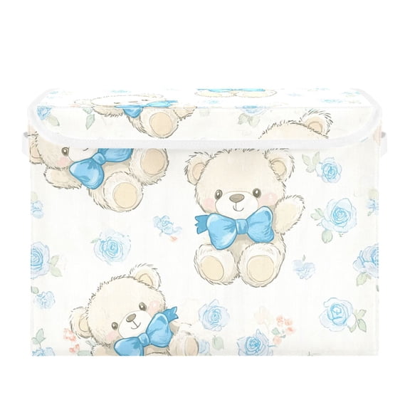 Cute Blue Bears Large Storage Bins with Linen Collapsible Lid Storage Box 16.7 x 12.6 x 11.8in