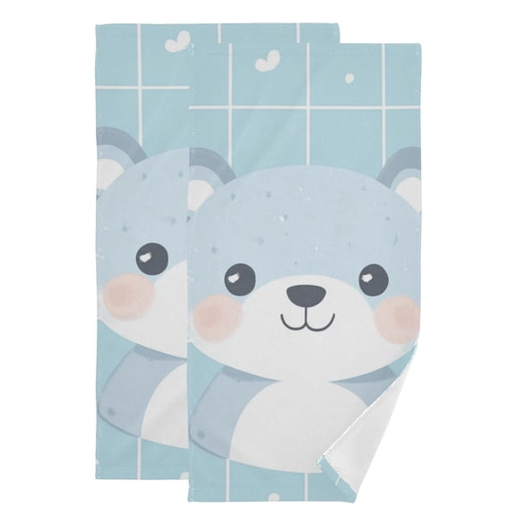 Cute Blue Bears Plaids Bowknots Hand Towel Absorbent Bath Towels for Bathroom Sports Gym 28" x 14" Set of 2