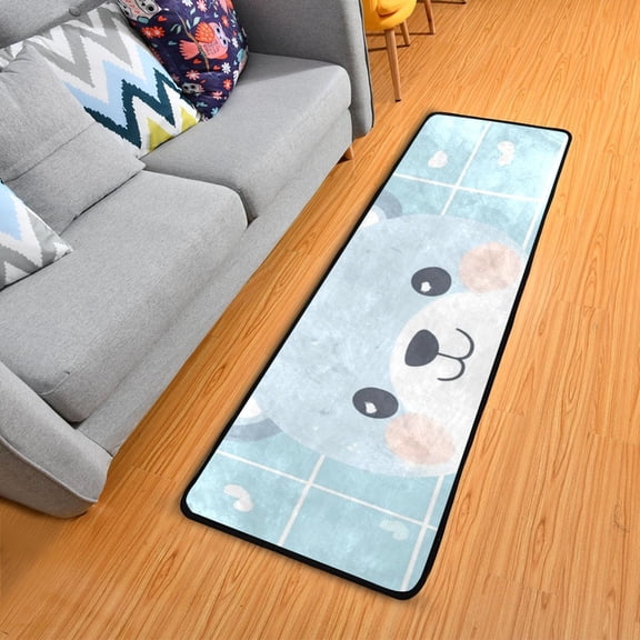 Cute Blue Bears Plaids Bowknots Long Floor Mat Runner Rug Area Mat Noise Reduction Water Absorbent Non-Slip 72" x 24"