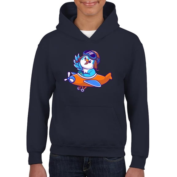 Cute Blue Bird Riding Airplane Hoodie Juniors -Image by Shutterstock, Medium