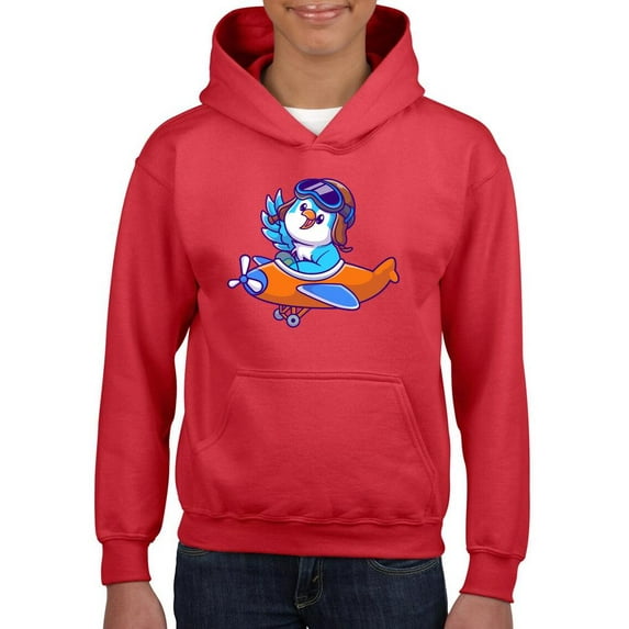 Cute Blue Bird Riding Airplane Hoodie Juniors -Image by Shutterstock, Medium