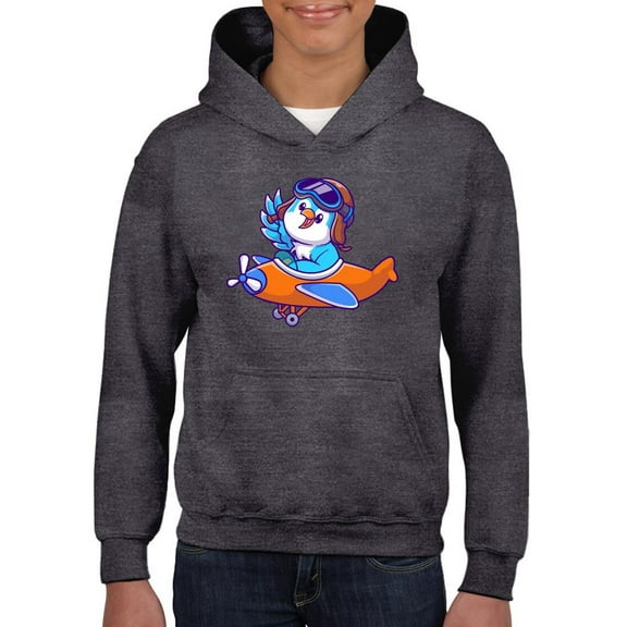 Cute Blue Bird Riding Airplane Hoodie Juniors -Image by Shutterstock,  Medium