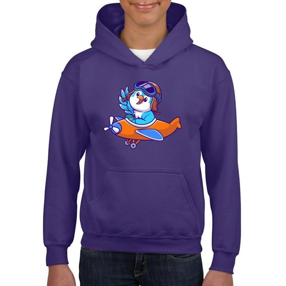 Cute Blue Bird Riding Airplane Hoodie Juniors -Image by Shutterstock, Medium