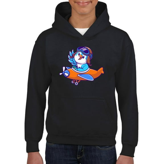 Cute Blue Bird Riding Airplane Hoodie Juniors -Image by Shutterstock,  Small