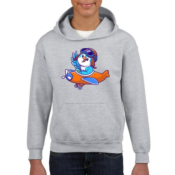 Cute Blue Bird Riding Airplane Hoodie Juniors -Image by Shutterstock, Small