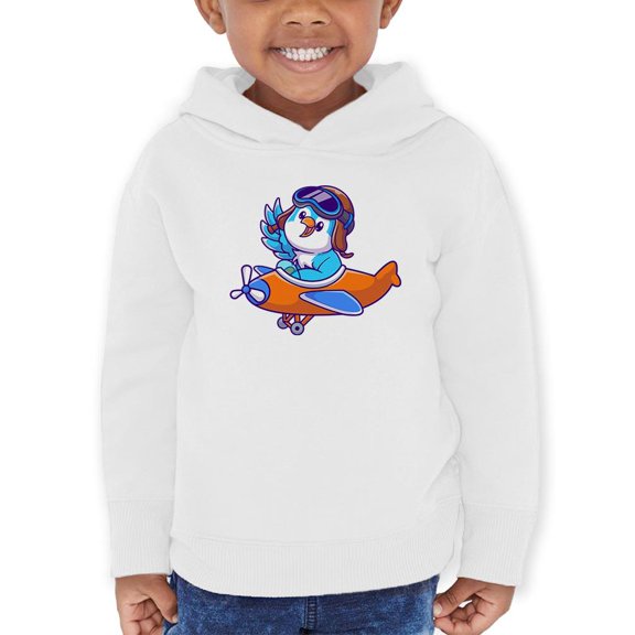 Cute Blue Bird Riding Airplane Hoodie Toddler - Toddler Hoodie, White