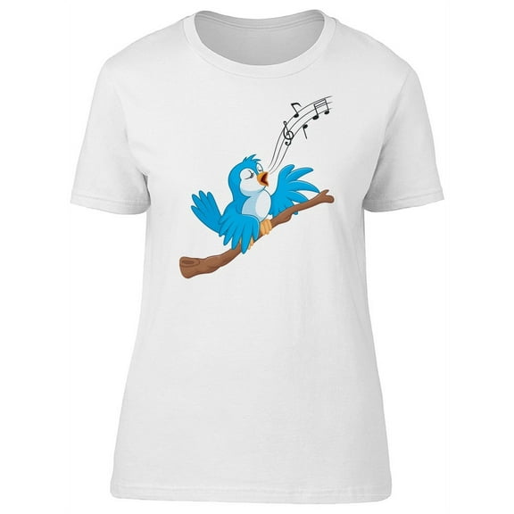 Cute Blue Bird Singing Cartoon T-Shirt Women -Image by Shutterstock, Female Small