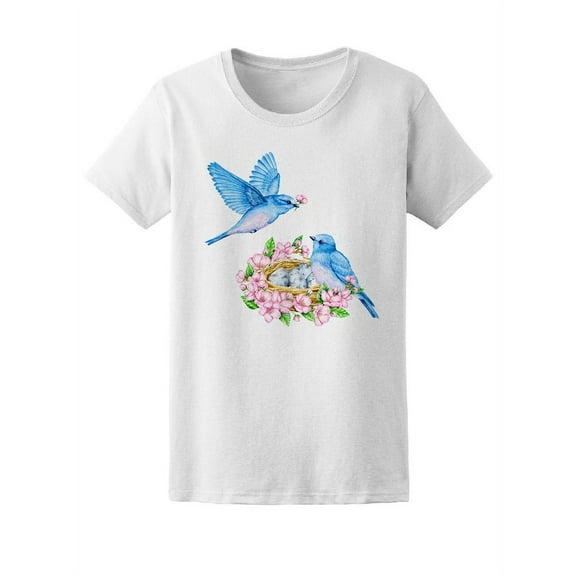 Cute Blue Birds In Nest T-Shirt Women -Image by Shutterstock, Female XX-Large