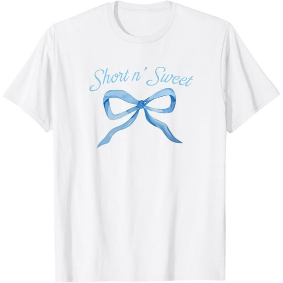 Cute Blue Bow Short n’ Sweet For Girl Women T-ShirtMen and women, White T-shirt, size: Extra large