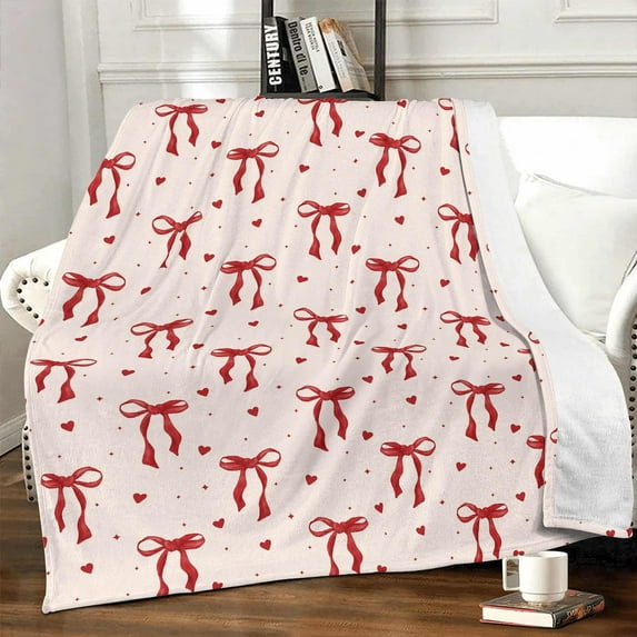 Cute Blue Bow Throw Blanket ,Blue Bow Flannel Throw Blankets Gifts for Women Girls,Aesthetic Preppy Bowknot Coquette Warm Blanket Room Decor for Home Bed Sofa Couch Chair Decoration