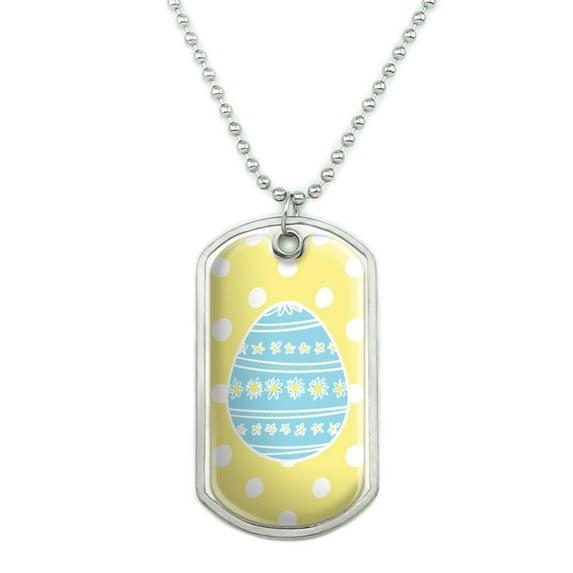 Cute Blue Easter Egg with Daisies Military Dog Tag Pendant Necklace with Chain