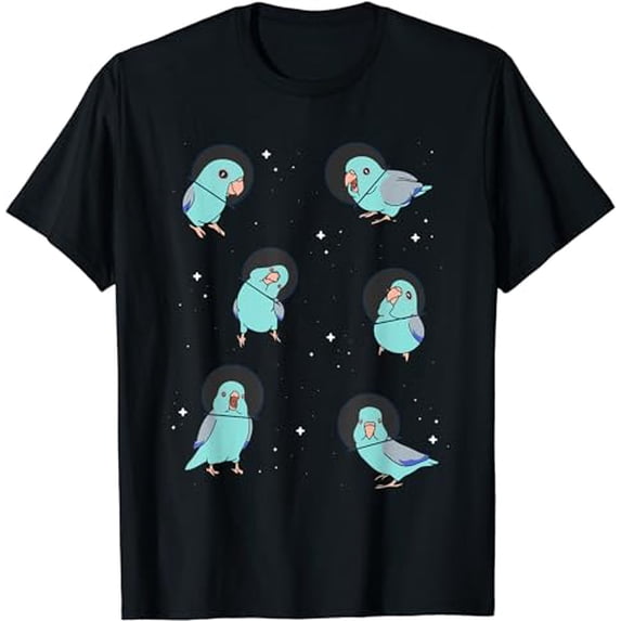 Cute Blue Fallow Parrotlet Pattern Parrot memes Space Birbs T-Shirt
