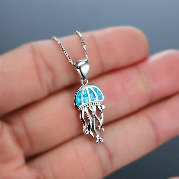 Cute Blue Fire Jellyfish Pendant Necklaces For Women Chain On The Neck Animal Jewelry Wedding Engagement Gift
