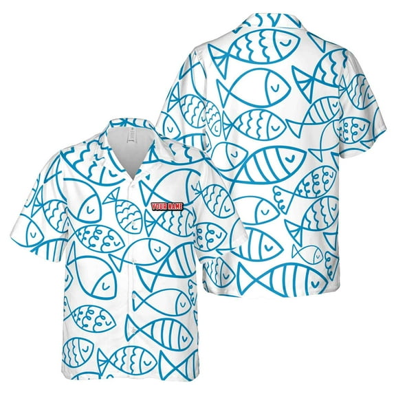 Cute Blue Fish Art Hawaiian Shirt S-5XL for Men and Women