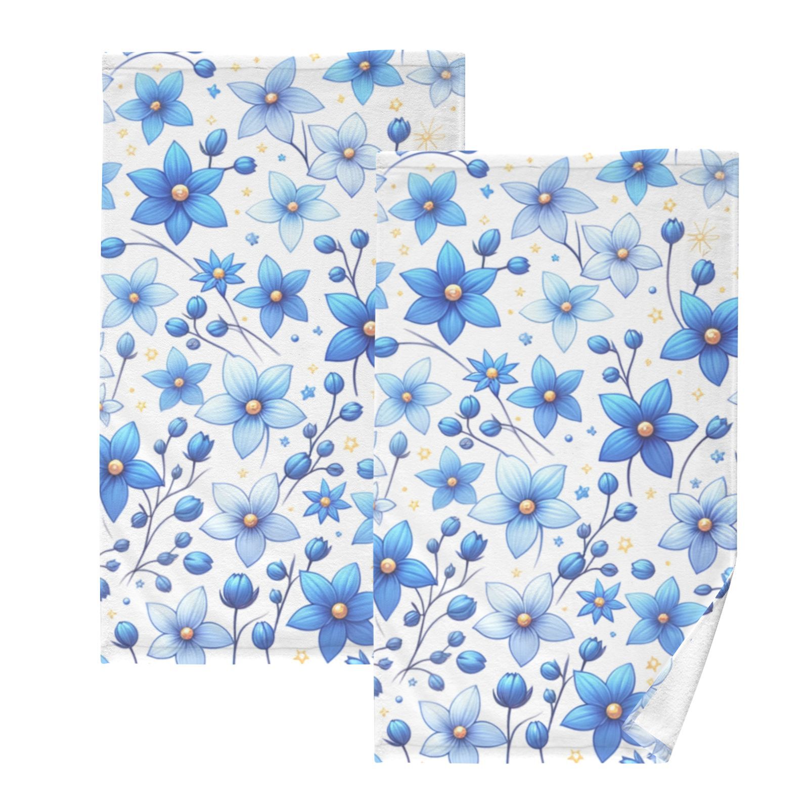 Cute Blue Flowers Hand Towels Cotton Bath Towels Large Face Towels Absorbent for Bathroom 2 Packs