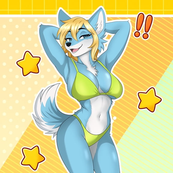 Cute Blue Fox Anime Poster Kawaii Animal Bikini Character Illustration Wall Art Decor 12x18 UNFRAMED