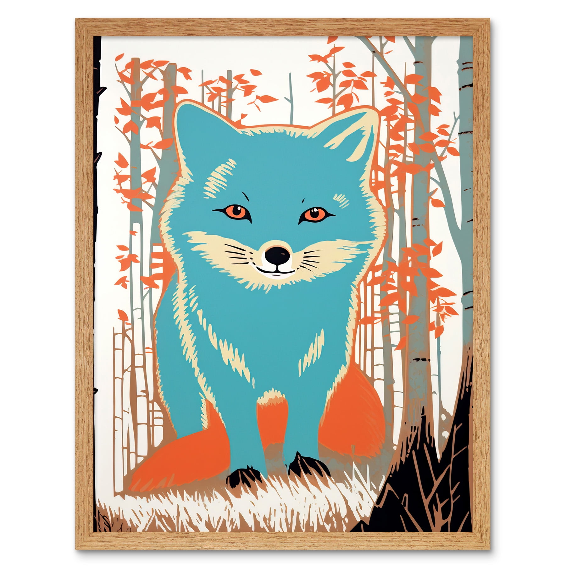 Clever Fox on Blue, Salvaged Wood Wall Art Collection