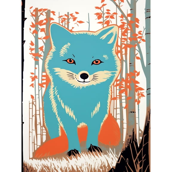 Cute Blue Fox Forest Glade Landscape Bright Woodland Baby Animal Kids Bedroom Extra Large XL Wall Art Poster Print