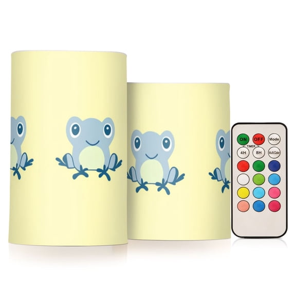 Cute Blue Frogs Flickering Flameless Candles LED Tealight Battery Operated with Remote Set of 2 Holiday Decor Ornaments
