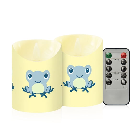 Cute Blue Frogs Flickering Flameless Candles with Remote Timer Battery Operated LED Tealight Set of 2 S