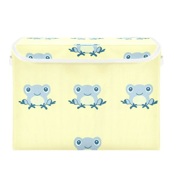 Cute Blue Frogs Foldable Storage Bin with Lid and Handle Collapsible Storage Box 16.5 x 12.6 x 11.8 inches