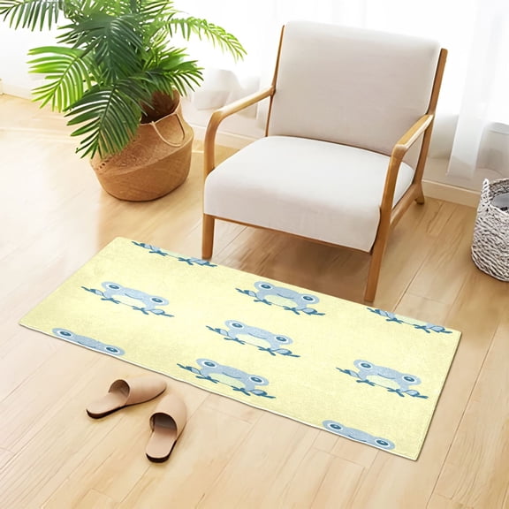 Cute Blue Frogs Plush Carpet Non Slip Runner Rug Absorbent Bath Mat 39" x 20"