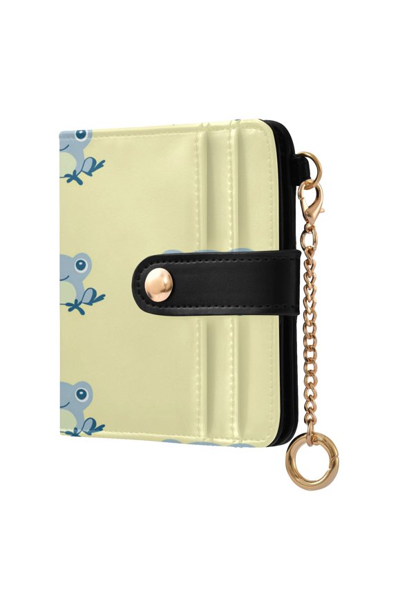Cute Blue Frogs Women's Wallet PU Leather Card Cases RFID Blocking Purse Billfold with Key Ring