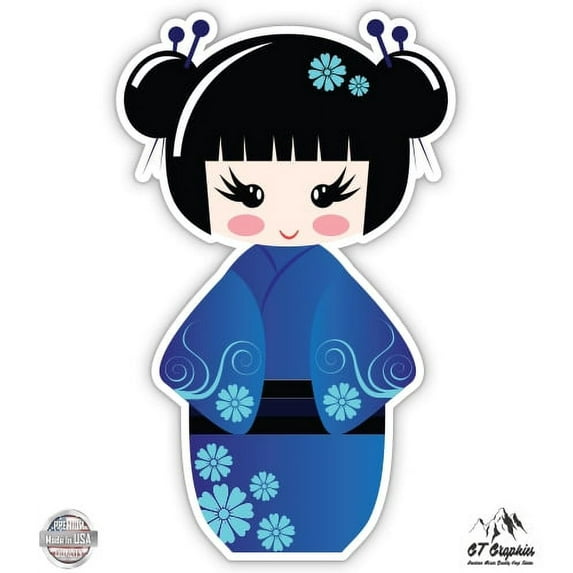 Cute Blue Geisha - 12" Vinyl Sticker Waterproof Decal